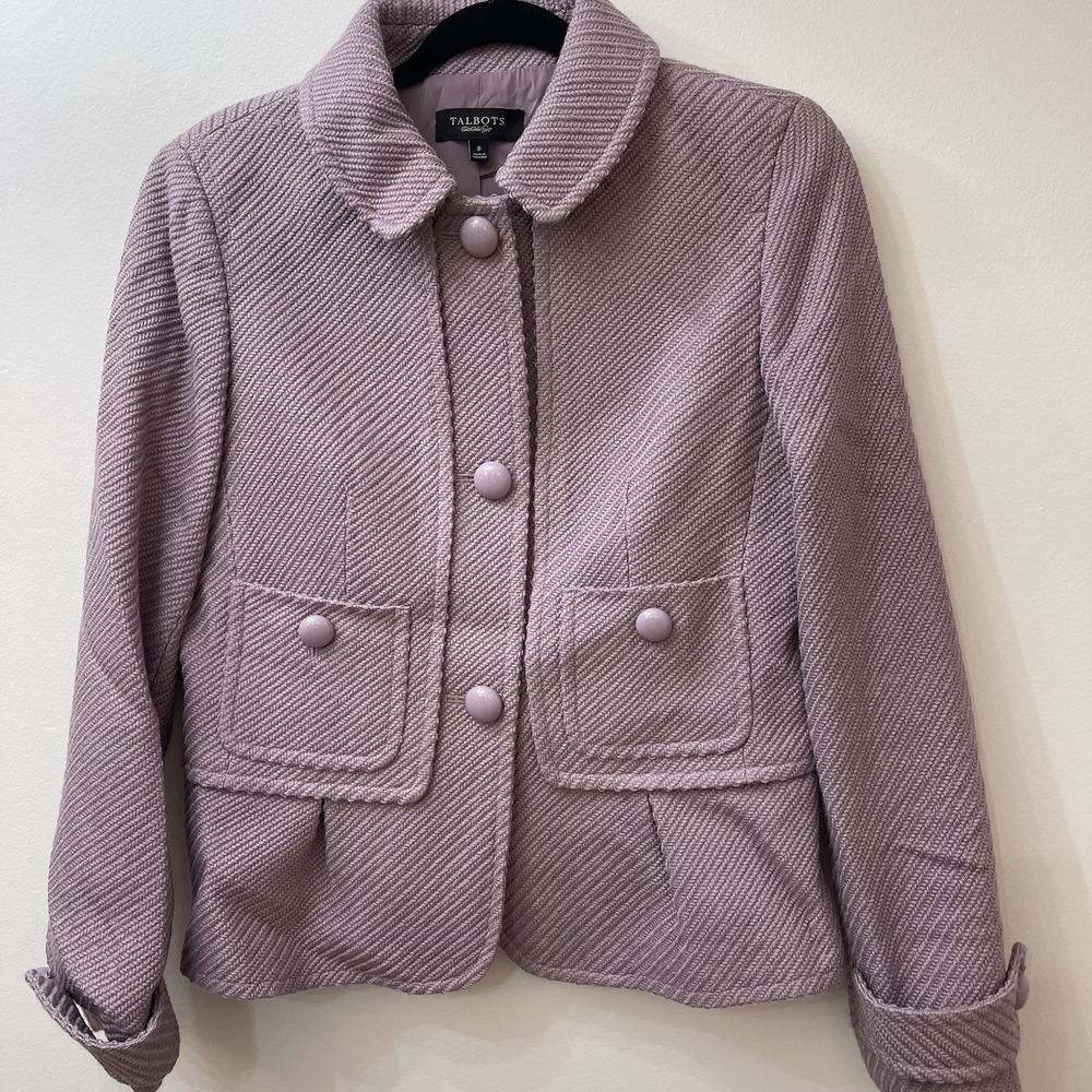 Talbots Lavender Wool Blend Jacket Coat Peplum 8